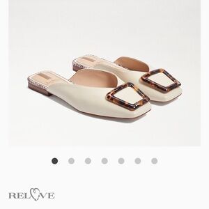 Sam Edelman Lavina Ivory Buckle Square Toe Flat Mules Size 8